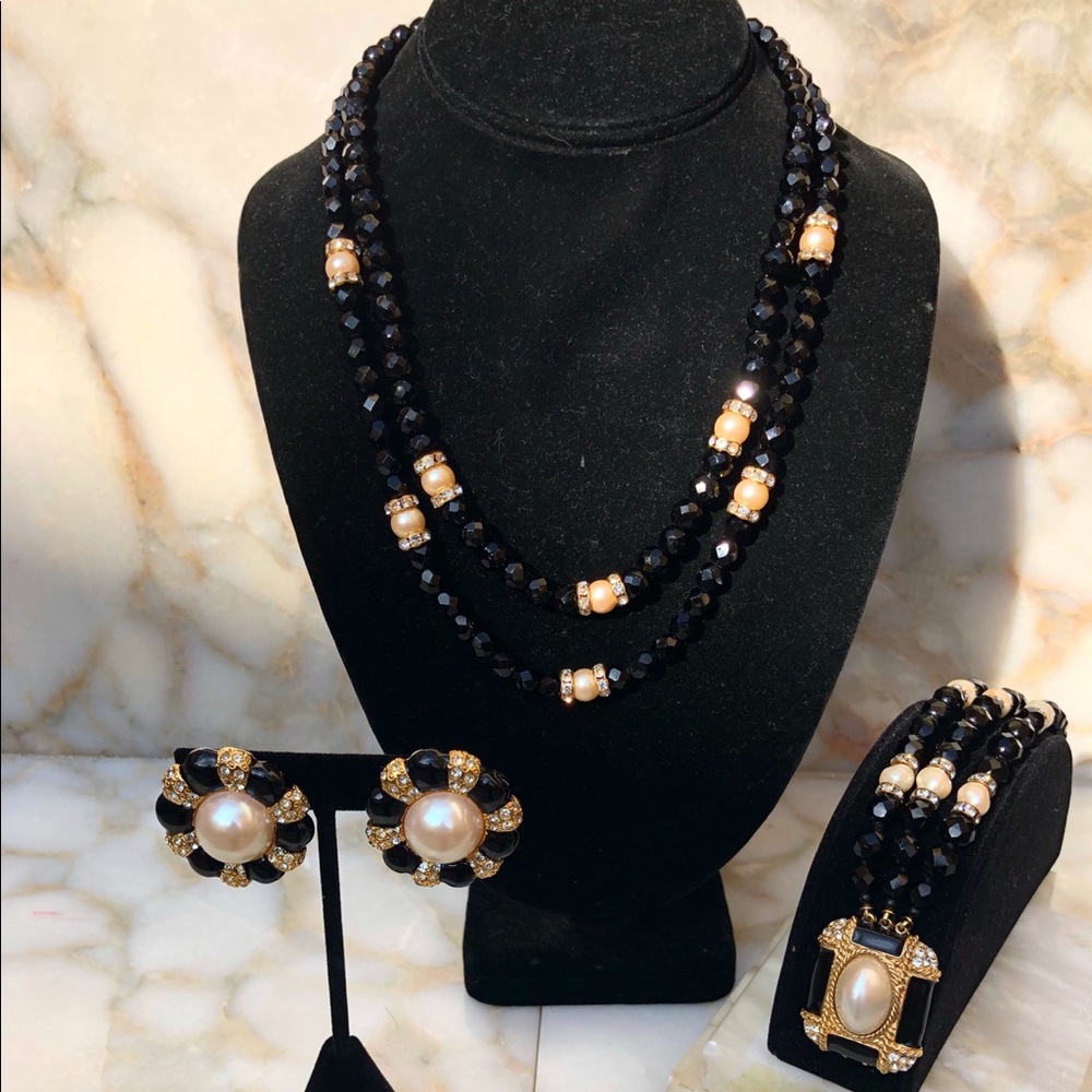 Gay Boyer 3 pc vint jewelry rhinestone pearl set